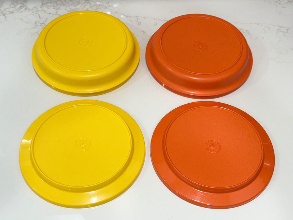 Vintage 1970s Tupperware Bowls Plates Set Seal N Serve Yellow Orange 1336 1337